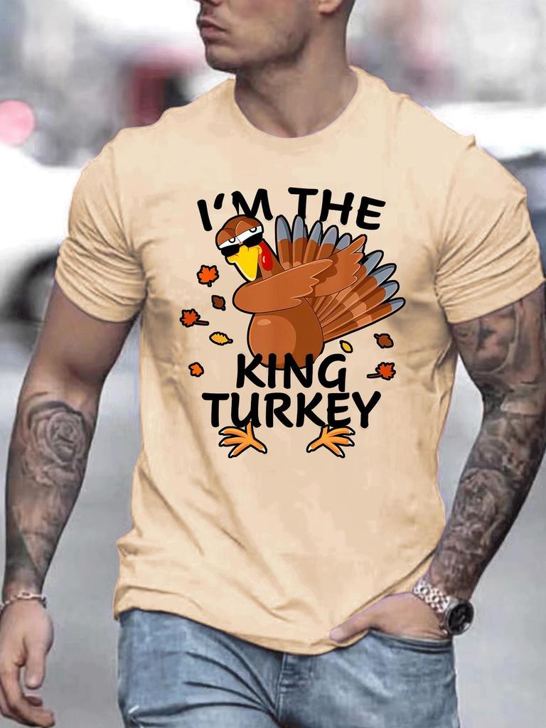 Unisex O Neck Tee King Turkey Thanksgiving Print Cotton Short Sleeve Loose Summer Street Breathable Daily Casual Basic Wear Top