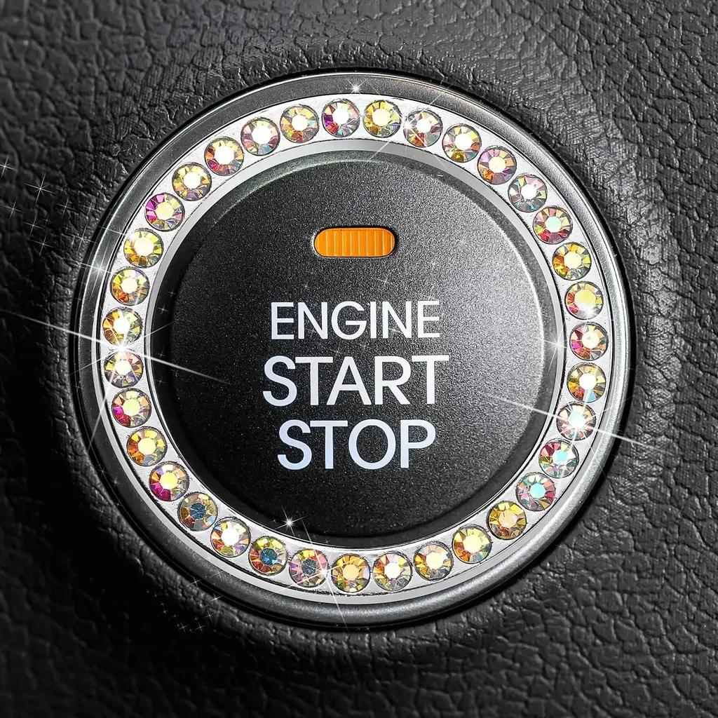 Car Start Switch Button Auto Decorative Diamond Stickers Rhinestone Ring Circle Trims Protective Cover Car Accessories Interior