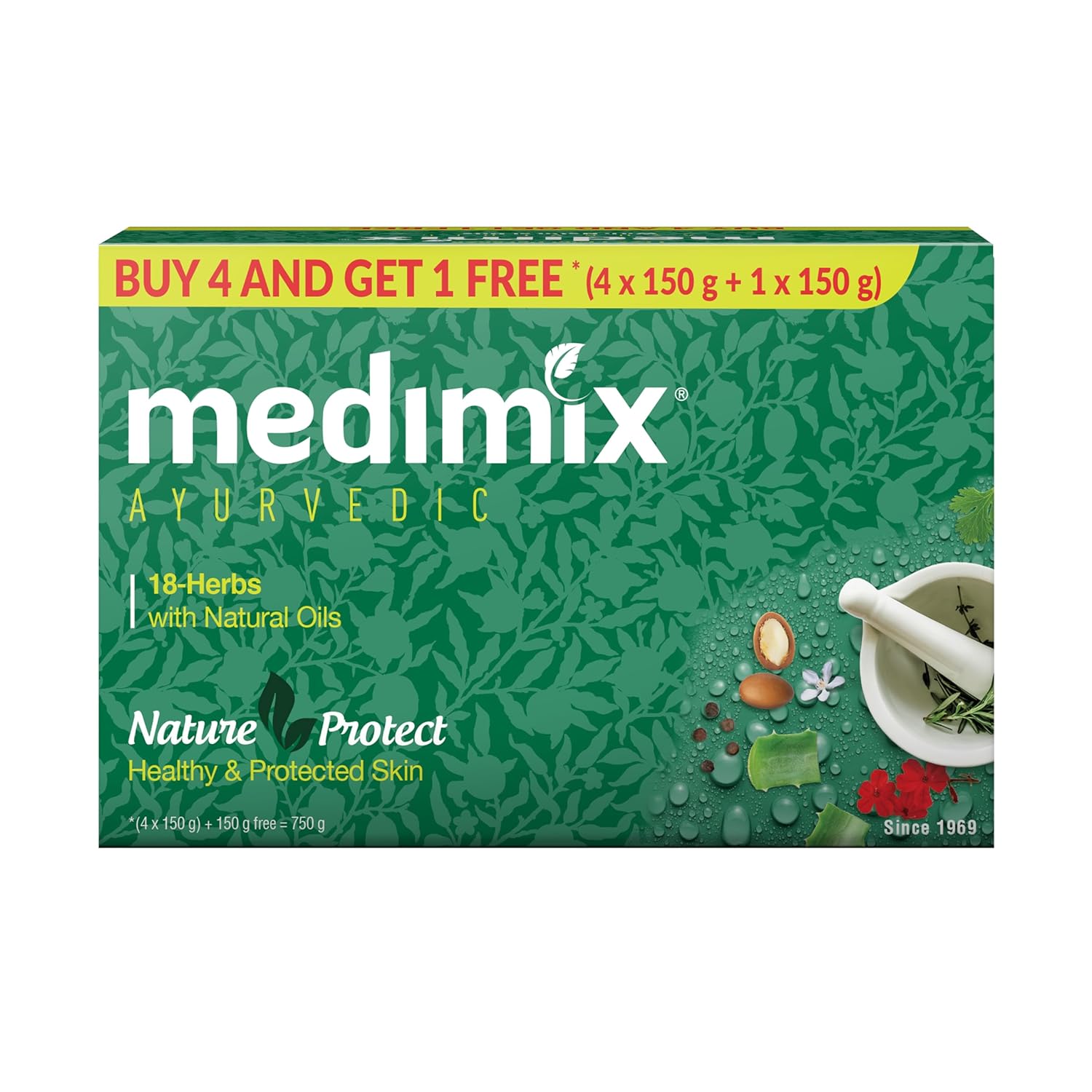 

Medimix Ayurvedic Classic 18 Herbs Soap 150g x 5 Soap | Natural Oils Cleansing Bar for Clear Healthy Skin