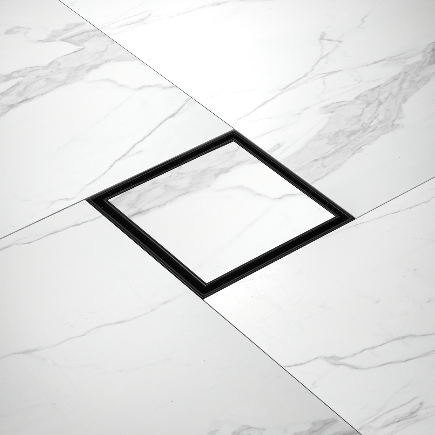 Free Shipping in USA 6x6 Inch Matte Black 304 Stainless Steel Tile Insert Invisible Floor Drain for Bathroom Square Shower Drain Stainless Steel