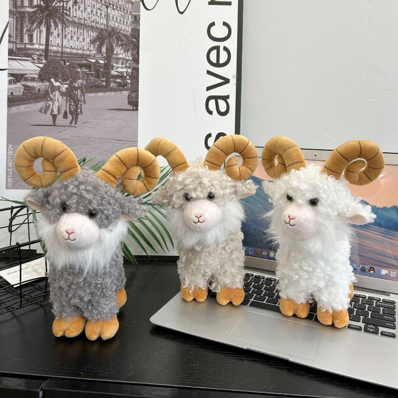 2027 Cute Goat Sheep Plush Keychain Kawaii Curly Lamb Stuffed Toys Bag Pendant Lovely Hanging Decoration New Year Gifts