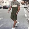 Herren 3D Seilgeflecht Muster Kurzarm T-Shirt und Passende Shorts Zweiteiliges Outfit