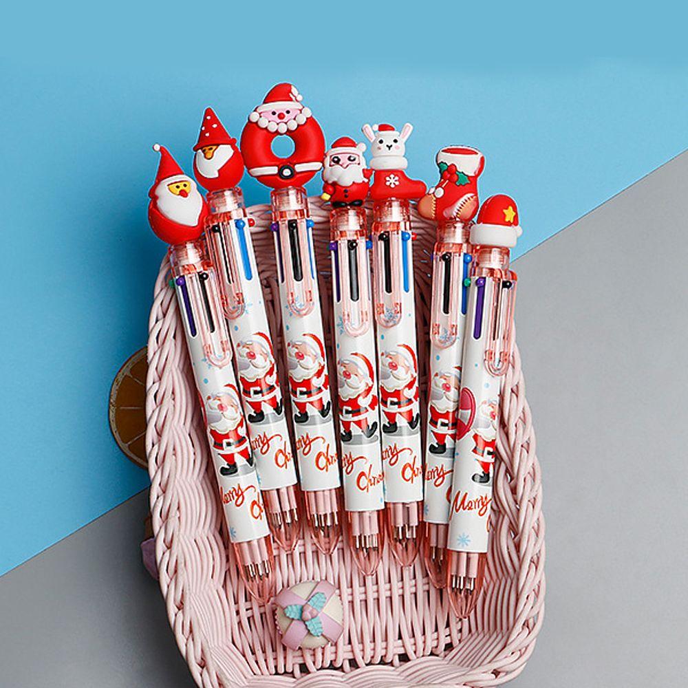 School Xmas Tree Merry Christmas Stationery Christmas Ballpoint Pen Six Color Pen Santa Claus