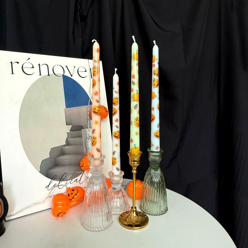 25cm Halloween Pumpkin Print Tapered Long Pole Candle Party Prop Decoration Halloween Gift