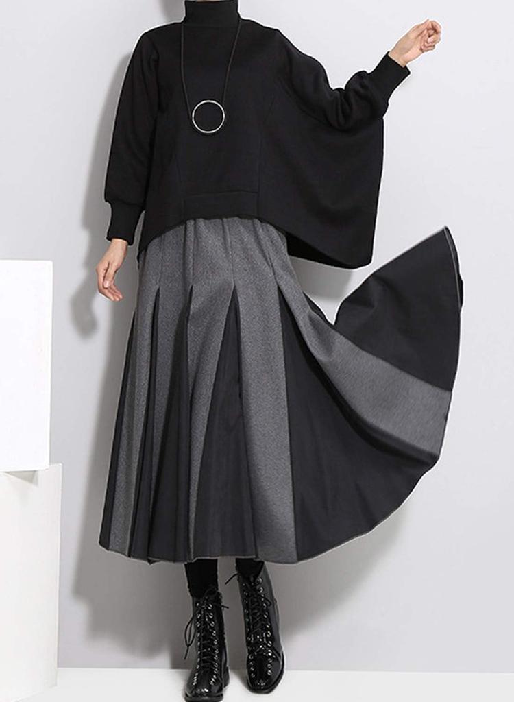 Sueeya Long Contrasting Elastic Perfect for Night and Everyday Wear Women's Skirt, Two-Tone, Fabric, Waist, Cute, Stylish, Figure-Flattering,