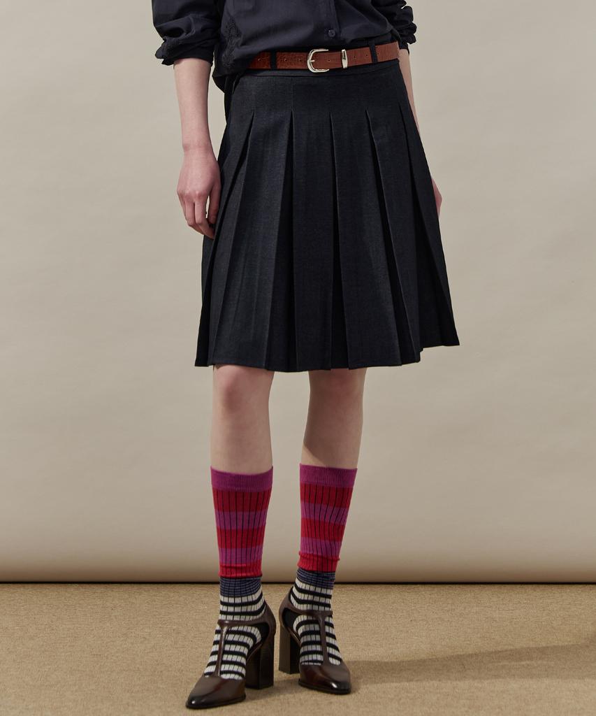 Maja Pintuck Wide Pleated Midi Skirt