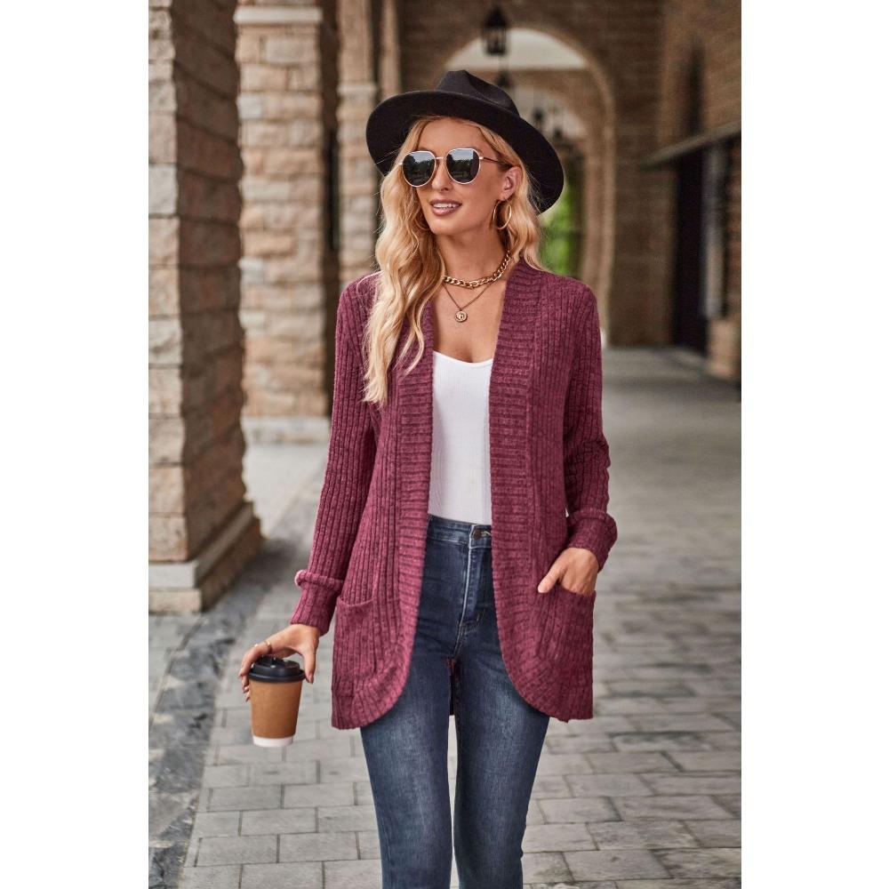 Women s Open Front Long Sleeve Knit Cardigan Loose Fit Casual Knit Sweater Coat S