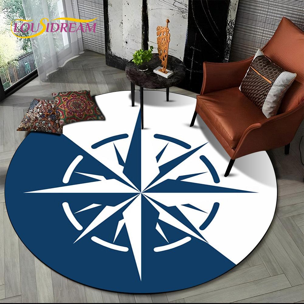 3D Retro Compass Series Circle Area Rug,Round Carpet Rug for Living Room Bedroom Sofa Foot Pad Decor Non-slip Floor Mat Gift