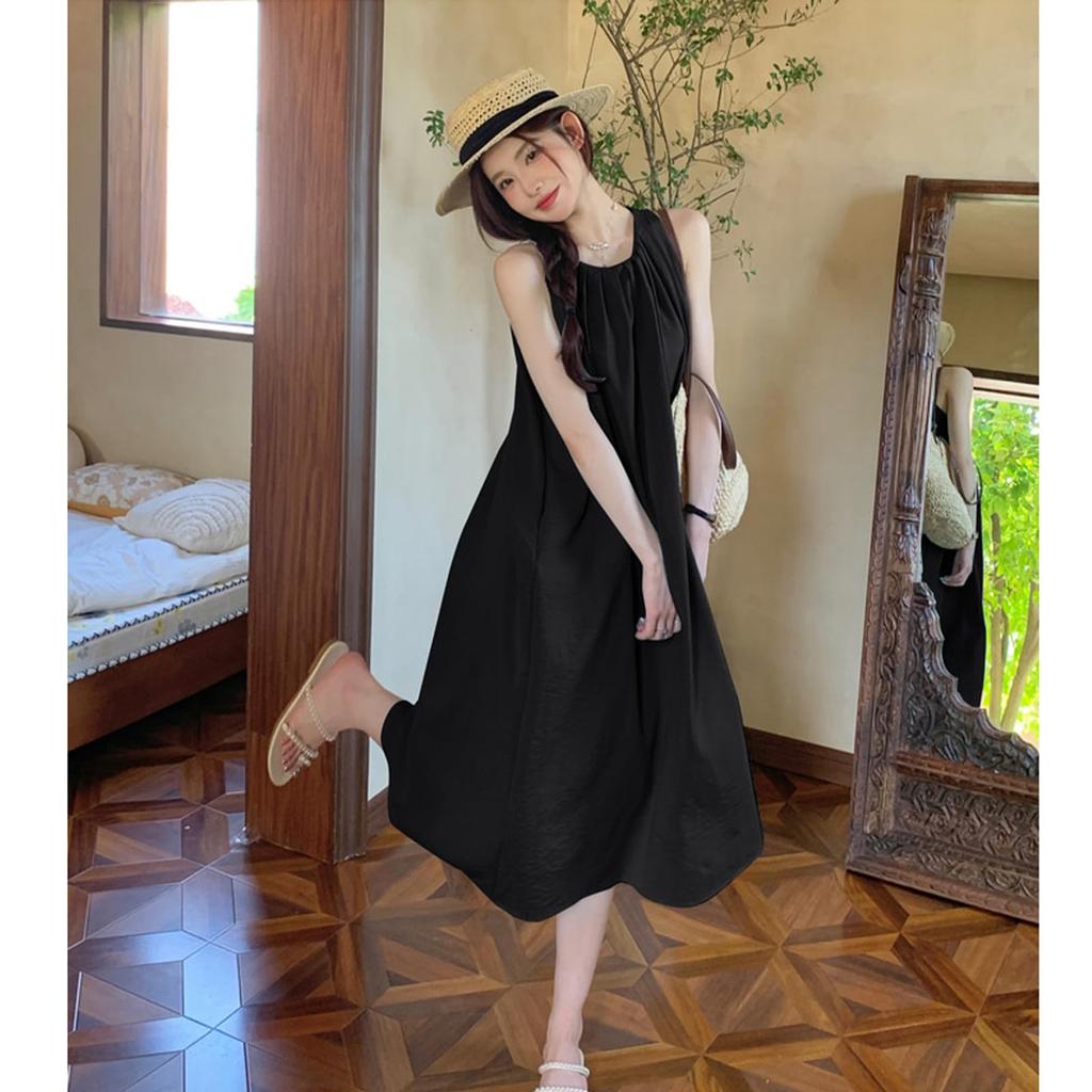Augseed Sleeveless Plus Maternity Korean Fits Short and Loose Spring Wear Women's Spring/Summer Dress, Long, Elegant, A-Line, Sizes, Formal, Casual,