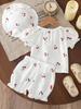 Baby Girl Cherry Print 3PCS Outfit Set with Hat