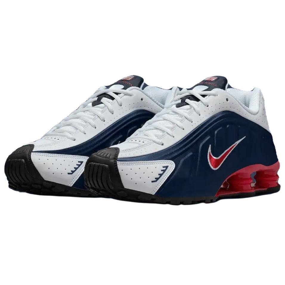 Nike Shox R4 para Hombre Azul Medianoche Blanco Plata Metálica Rojo Gimnasio HQ1988-400