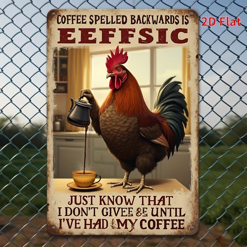 [2D Flat] 1pc Inverted Spelling Is Coffee" Wall Hanging Decor - Rustic Iron Poster with Rooster Design, Ideal for Home Bar Decor