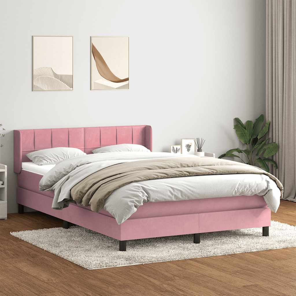 Pink Box Spring Bed with Mattress 140 x 220 cm Velvet