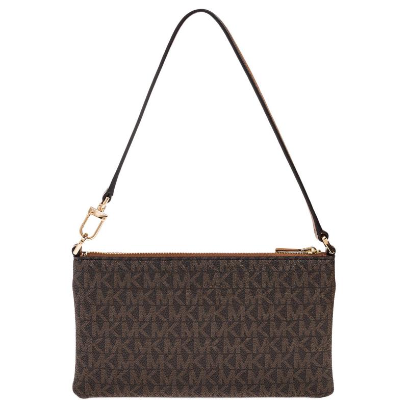 Michael Kors Jet Set Logo Print Gold Hardware Coated Canvas Shoulder Tote Medium Women's Brown