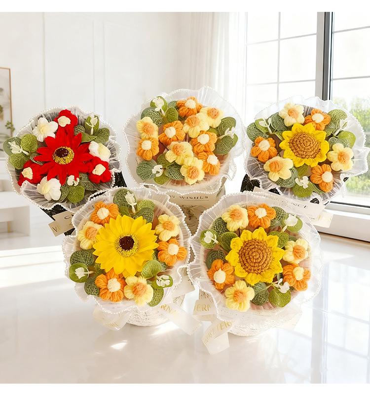 Sunflower Yarn Valentine's Day Soap Flower Bouquet - Graduation & Teacher's Day Gift, French Style Handheld Bouquet