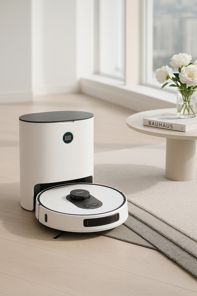 Remis à neuf:  Aspirateur robot ROIDMI EVE MAX avec station de vidage automatique, aspiration maximale 5 000 Pa, fonction nettoyage, sac à poussière 3 L