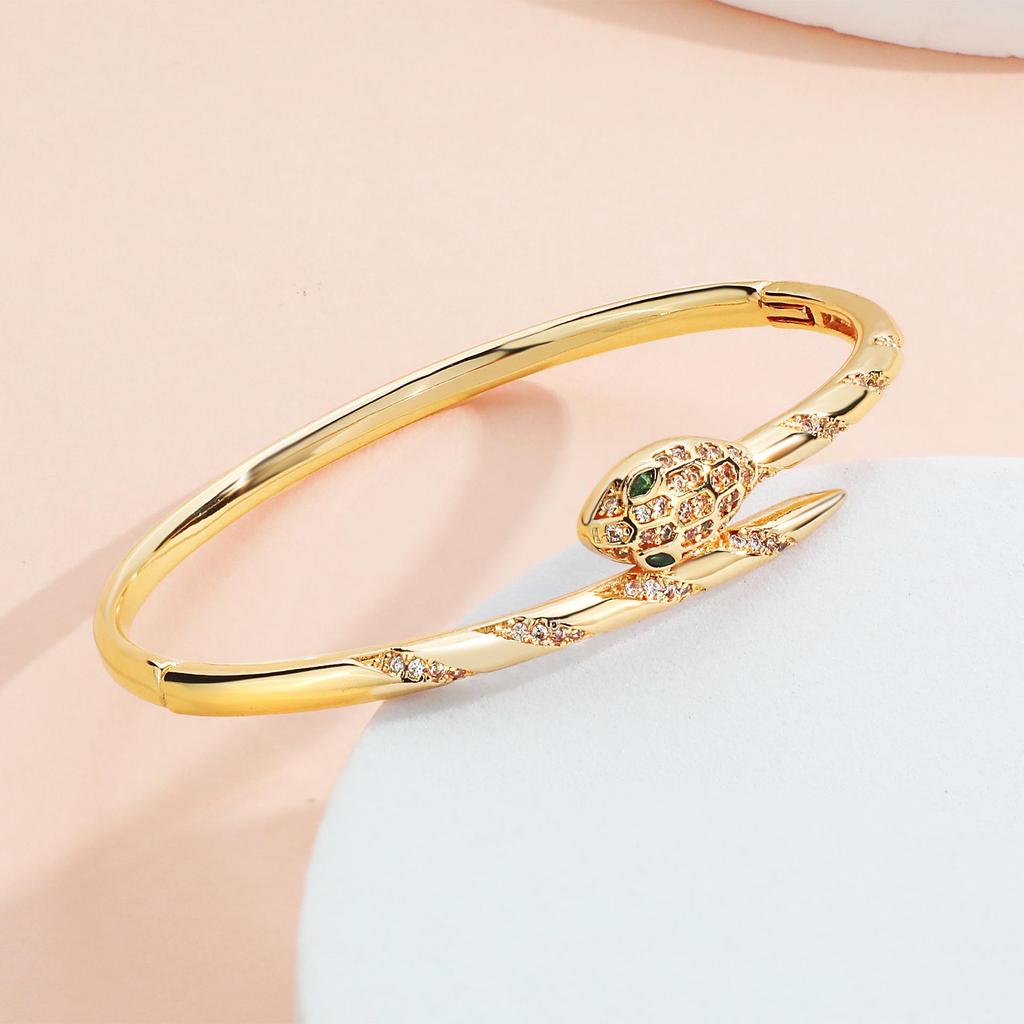 18K Gold Snake-shaped Zirconia Bracelet - European & American Design, Luxurious High-end Jewelry