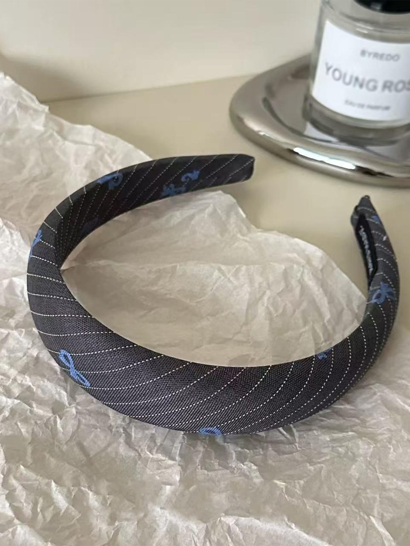 

1 шт. Мягкие обручи для волос для девочек-подростков, Синие обручи для волос с бантом Нескользящие Женские Милые Повязки на голову Полосатые Повязки на голову Аксессуары для волос