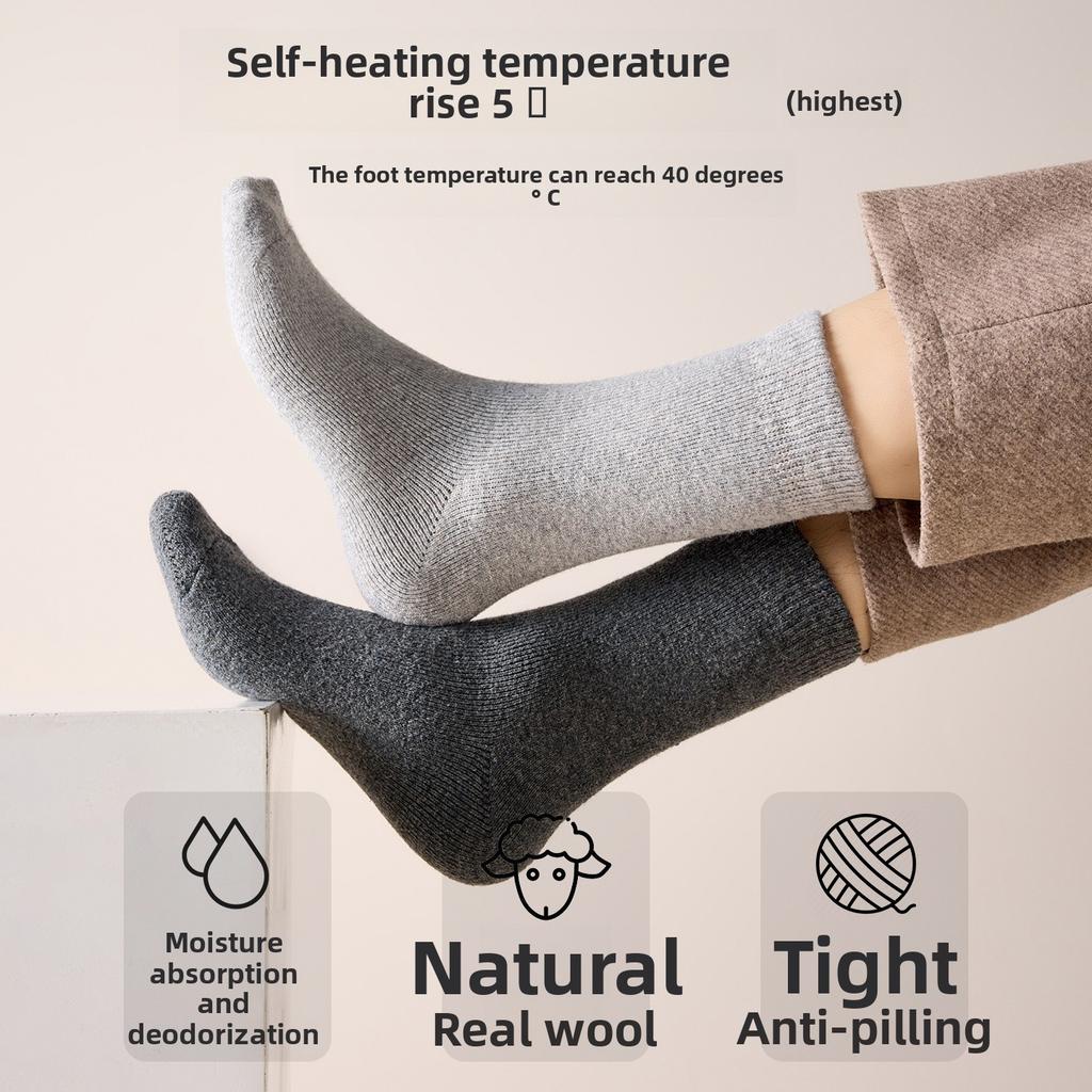 Wollsocken für Herren, Dicke mittelhohe Socken mit zusätzlichem Fleece für Herbst und Winter, Warme und geruchshemmende Kaschmir-Winter-Langsocken