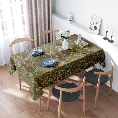 Green Floral Tablecloth Home Decoration Indoor Dining Room Kitchen Decorative Washable Non-Slip Table Linen Fabric