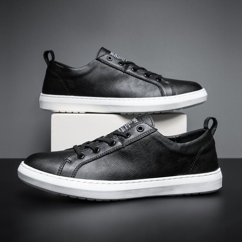 Men's Genuine Leather Sneakers - 2025 Korean Style Casual Versatile White & Black Shoes