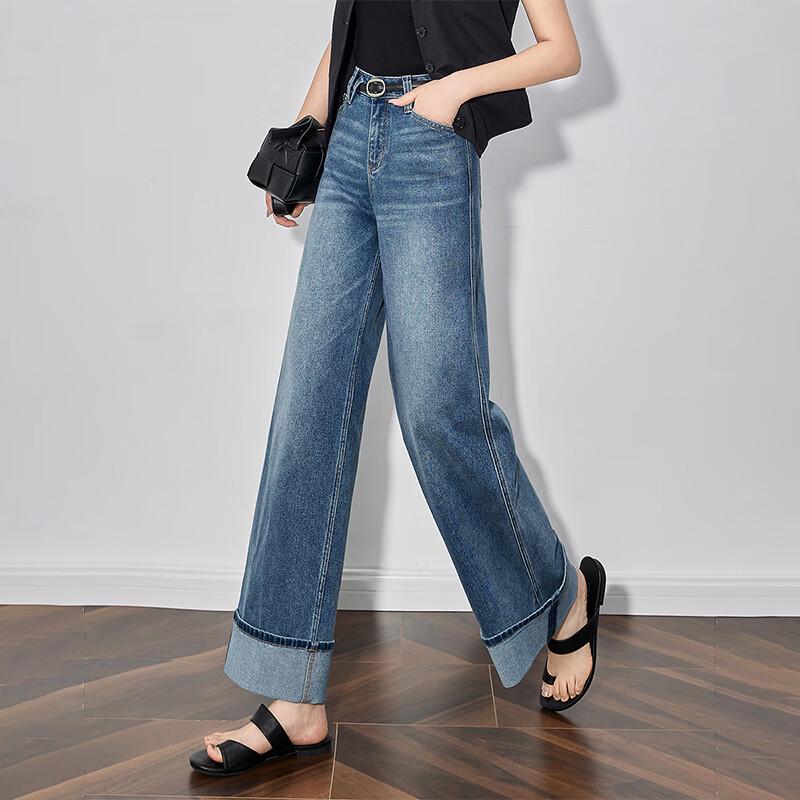 Chuyu Women's Retro Wide-Leg Cuffed Jeans