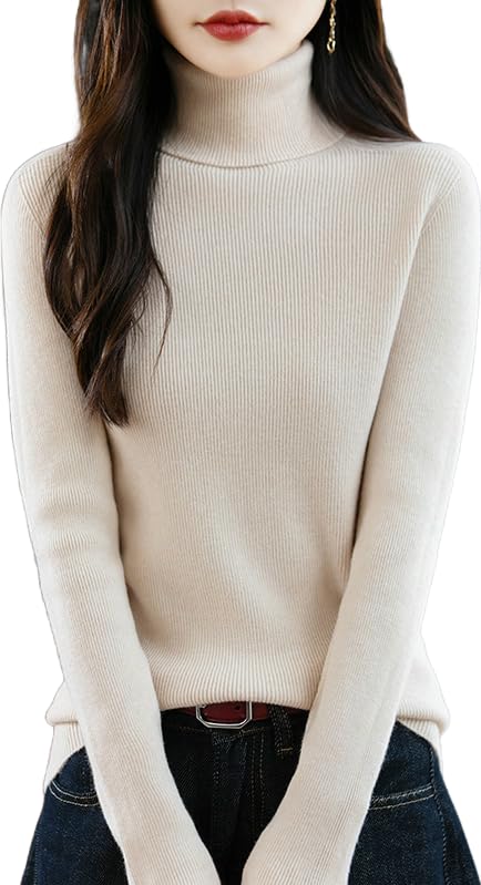 

Turtleneck Highly Soft to the Slimming Ribbed Solid Adult XL [JINJUDUO] Women s Sweater, Autumn/Winter, Stretchable, Touch, Effect, Knit, Simple, бежевый