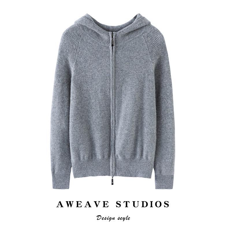 Women's 12-Gauge Pure Cashmere Hooded Cardigan Coat