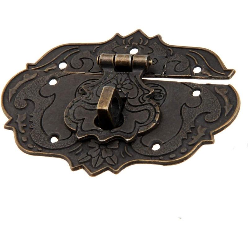 Antique Clasp Hasps Latches Vintage Bronze Decorative Hook Locks with Screws for Wooden Box Crafting Case Jewelry Chest Furniture