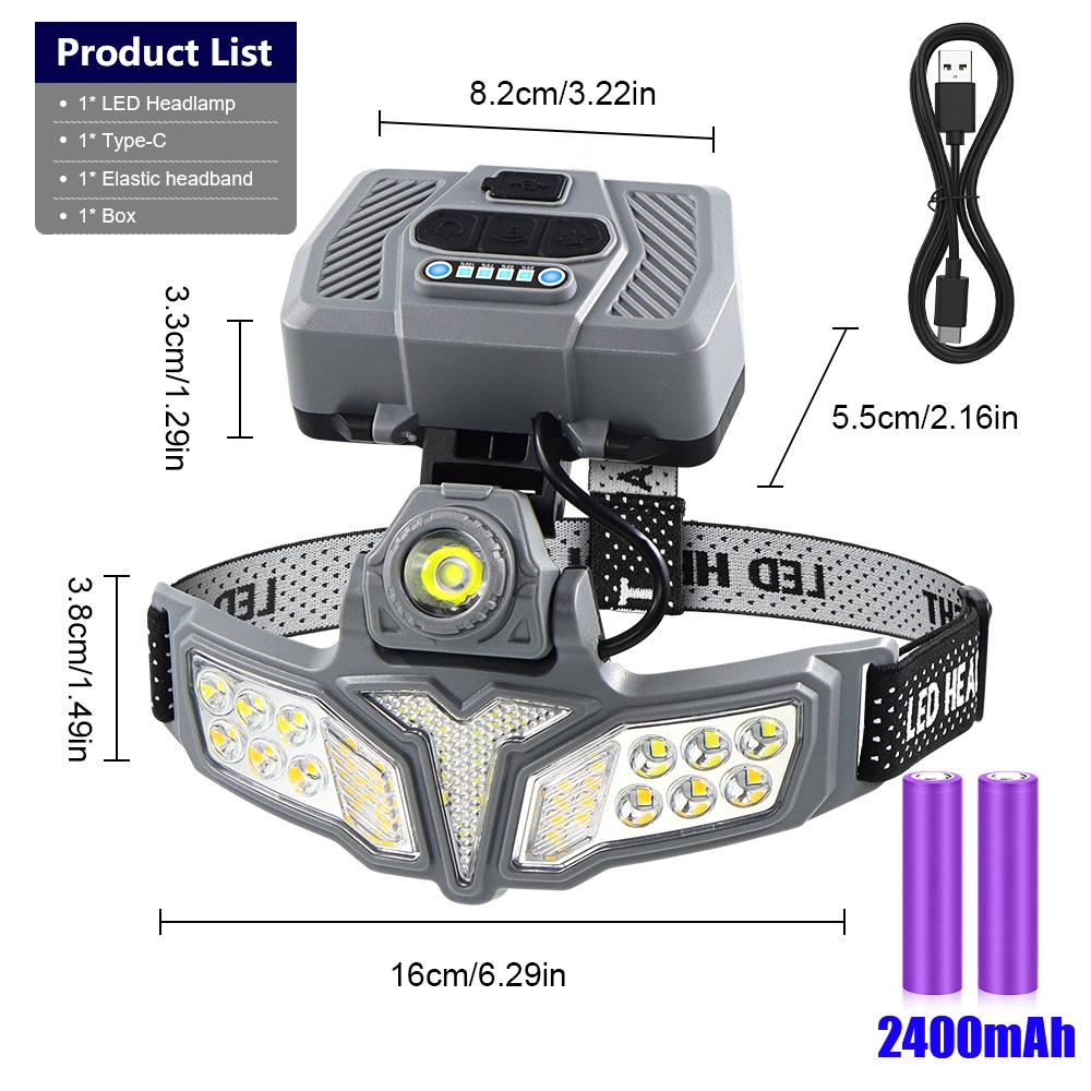 Sensor Headlight 18650 Ultra Bright LED Headlamp with Solar Cell Box Head Led Light USB Rechargeable Lamp Outdoor Camping Hiking