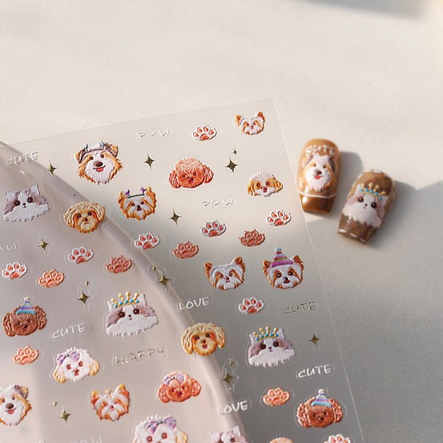 TENSOR Cute Dog Gold Frosted Nail Stickers M-821 Series, Self-Adhesive