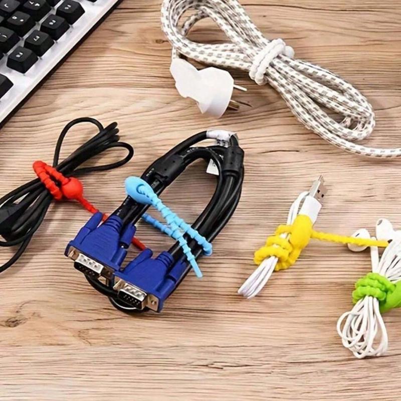 10pcs Silicone Reusable Cable Organizer Winder Ties, Multi-Function Fastener Sleeves, Cable Management Bags, Food Saver, Headphone Wire Clips