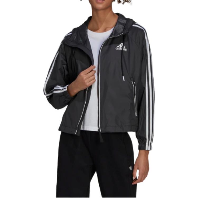 adidas Veste à capuche à cordon de serrage avec détail de poche zippée à rayures pour femme Veste Noire H55345