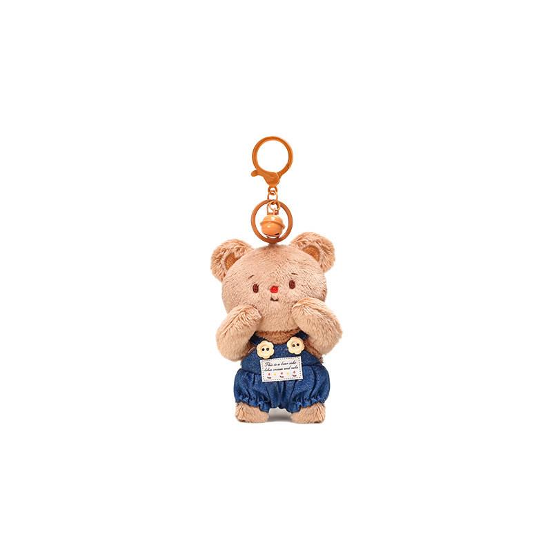 Lovely Cream Jinnew Bear Plush Keychain With Denim Overalls For Collectible Gifts