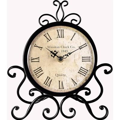 Table Clock Antique Style 10 In Dial 6 In Desk Analog Clock Art Unique for Home Office Decor Iron Metal Glass Colour (Antique) (Black)