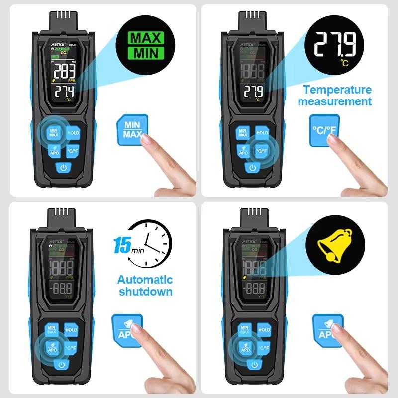 Professional CO Meter Carbon Monoxide Detector High Precision Sensor Professional Gas Analyzer Air Quality Tester Temperature and Humidity for Home