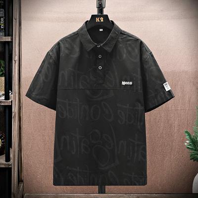 Short Sleeved Polo Shirt Men's Summer Workwear Loose Oversized Half Sleeved Thin Printed Shirt