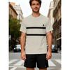 Plus Size Men's Casual Sports Suit Summer Stripes Printed T-Shirt And Shorts Set Breathable Outdoor Leisure Two Piece Outfit For Adult Men