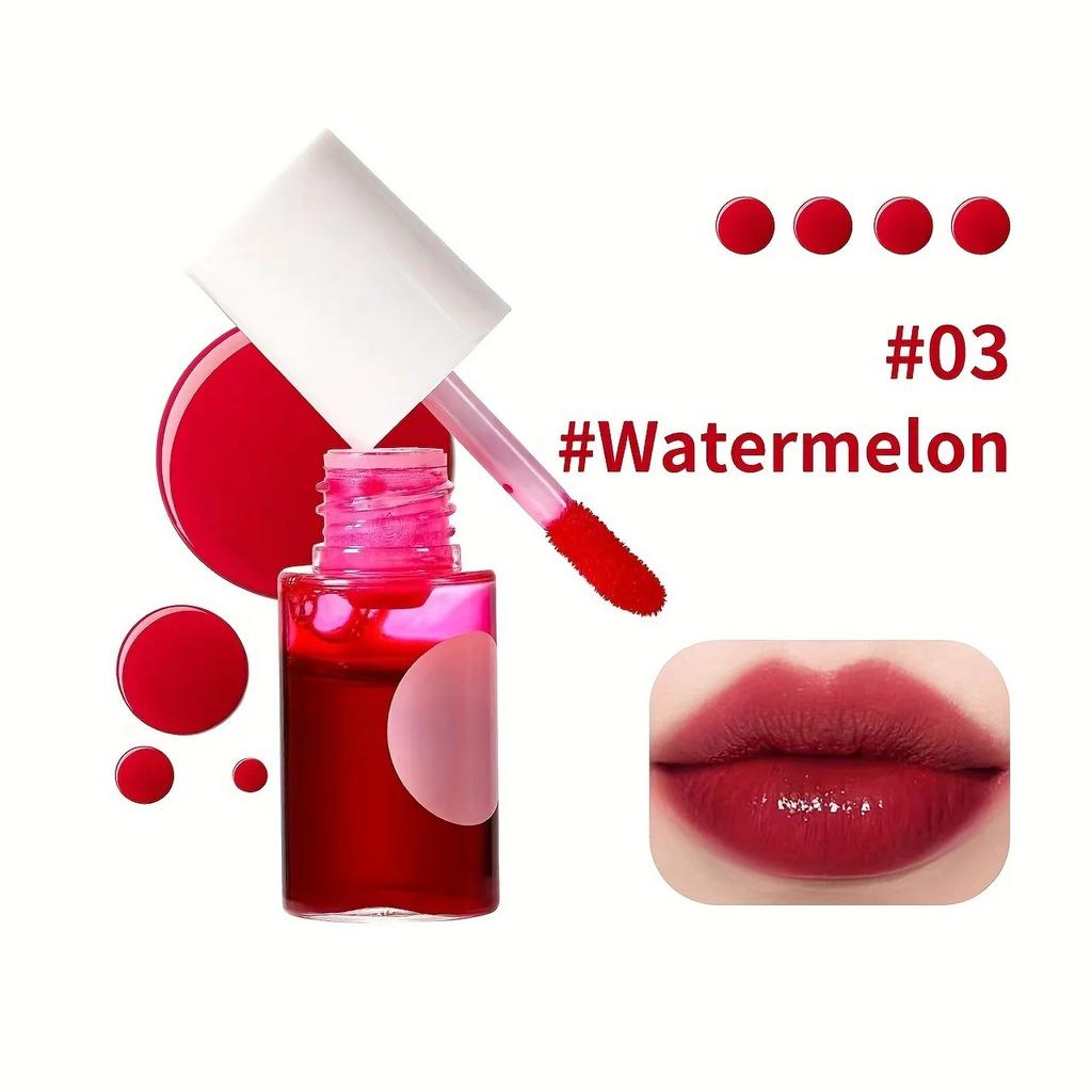 4 color Fruity Lip Tint Water Gloss Tint,Moisturizing Waterproof Liquid Lipstick, Non-Stick,High Pigment,Long-Lasting Colors