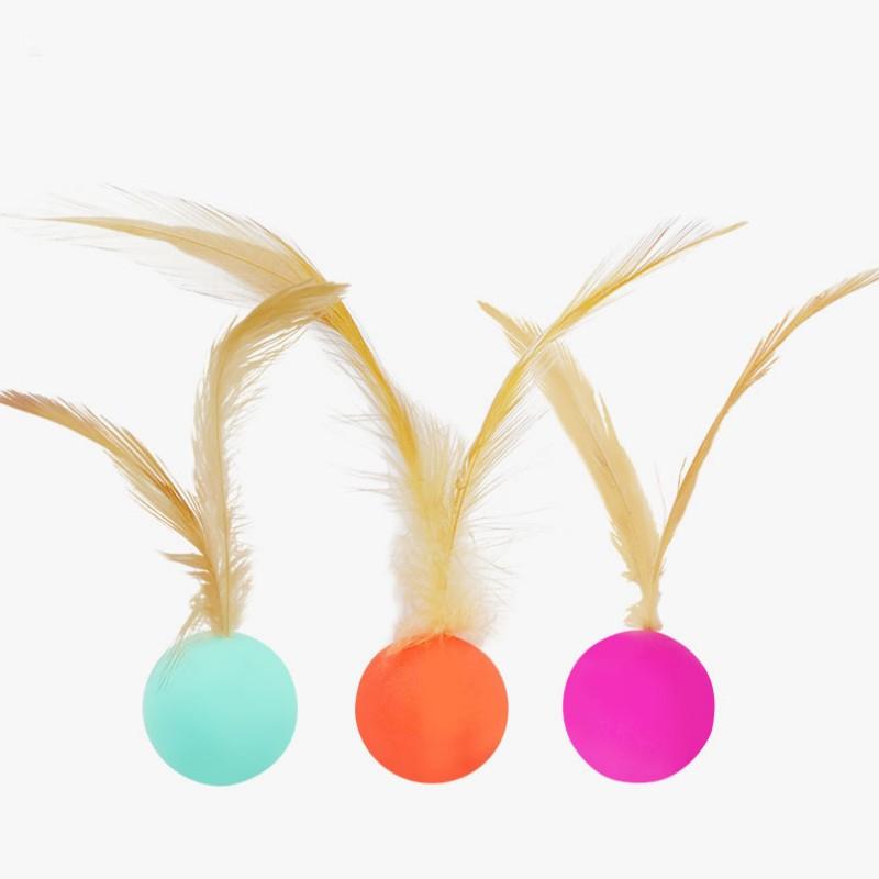 Cat Toy Feather Cats Sticks Elastic Ball Cat Toys Interactive Bite Resistant Feather Ball Toys for Cats Teasing Toy Pet Supplies