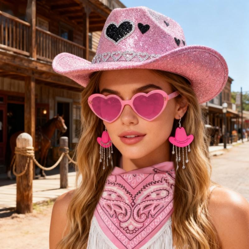 Festival Cowboyhut Set mit Herzbesatz für Geburtstagsfeier Feiertagspartys und Themenveranstaltung Polyester Kunststoff