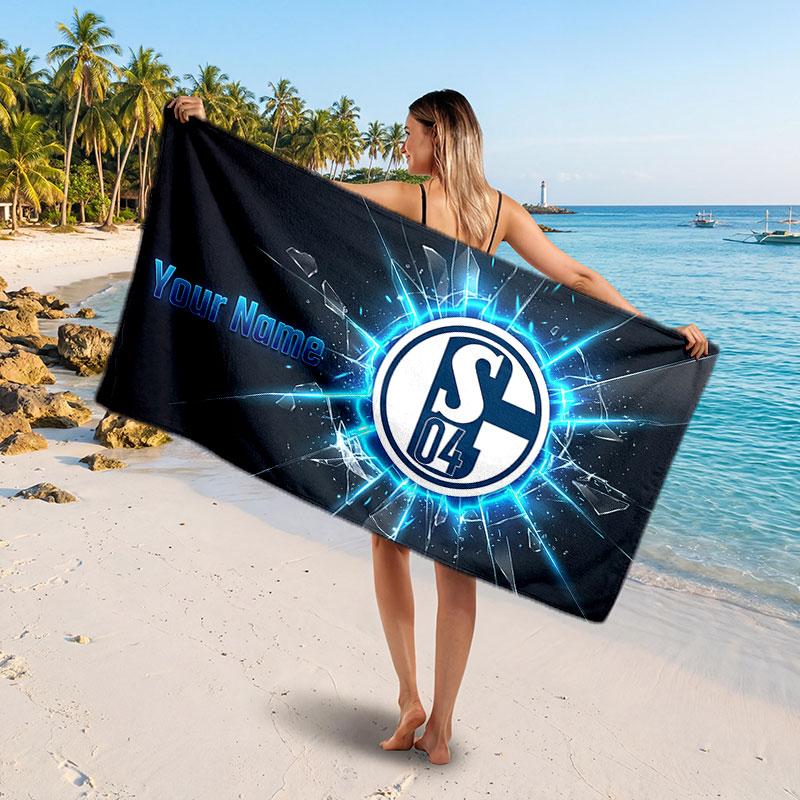 Schalke 04 FC Benutzerdefiniertes Strandtuch, Personalisierter Name Textdruck, Fußballlogo Weiches Schnelltrocknendes Handtuch Urlaubsgeschenk