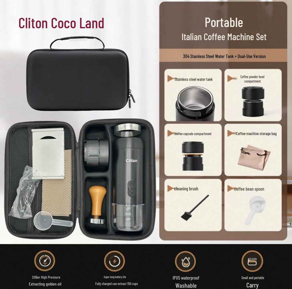 Cliton Portable Italian Espresso Capsule Machine - Semi-Automatic Moka Pot