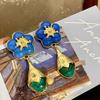 Pre-Owned Blue Flower Retro Dangle Earrings for Women - Elegant Water Drop Petal Design