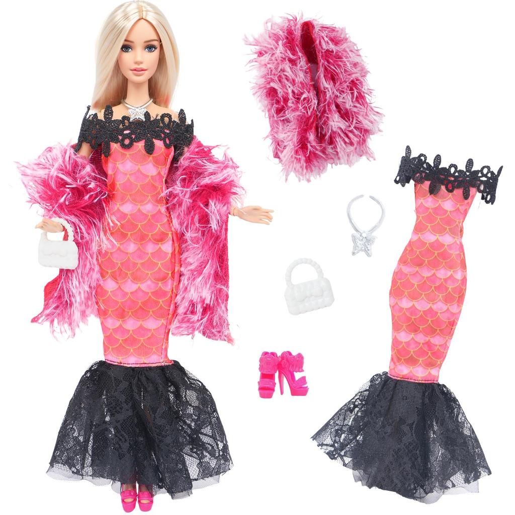 Elegant Doll Clothes for 30cm Doll 11.5'' Girl Doll Dress Fishtail Skirt with Scarf Handbag Shoes Accessories Kids Toy Gift