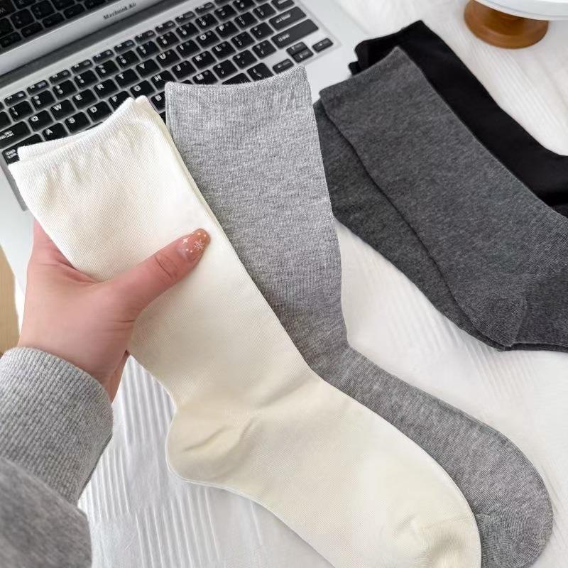 Ladies Spring and Summer Thin Flat Boneless Breathable Solid Color Tube Cotton Socks