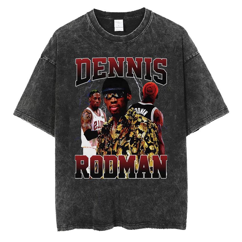 New Arrival Mens Clothes Washed Tee Shirt TShirts Men Tshirt for Men Ropa Hombre Dennis Rodman Classic Rare Black Homage