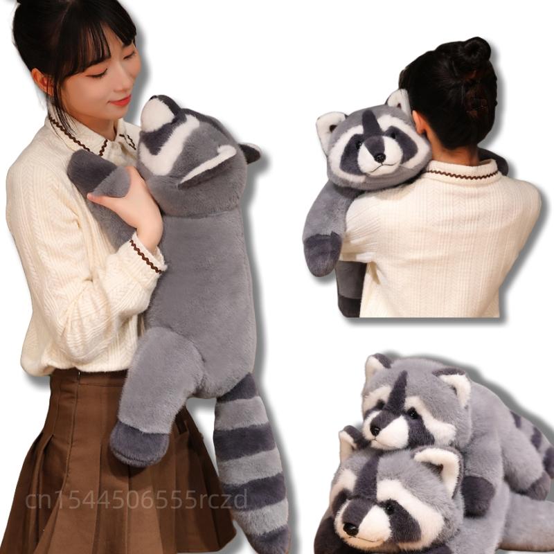 30-65cm Simulation Raccoon Plush Doll Cute Grey Lying Raccoon Animal Plush Toy For Boys And Girls To Accompany The Sleeping Gift