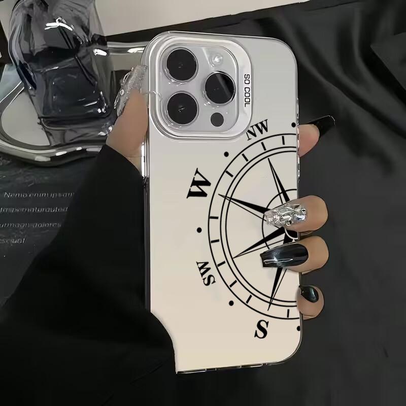 Fashion Vintage Compass Phone Case for iPhone 16 16E 12 13 11 14 15 Pro Max X XS XR 7 8 Plus SE2022 Hard IMD Shockproof Cover