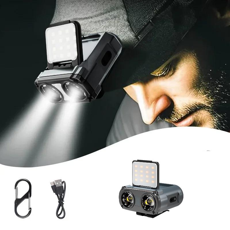 LED Sensorpannlampa Typ-C Uppladdningsbar Keps Lampa Varningshuvudlampa för Nattsäkerhet Cykling Utomhus MTB Cykelstrålkastare